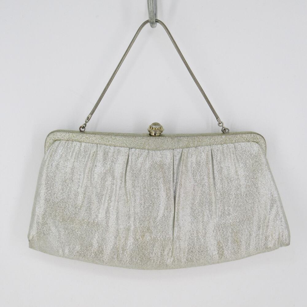 Vtg Ande Silver Evening Handbag Women Small Metallic Convert Clutch Purse Bag